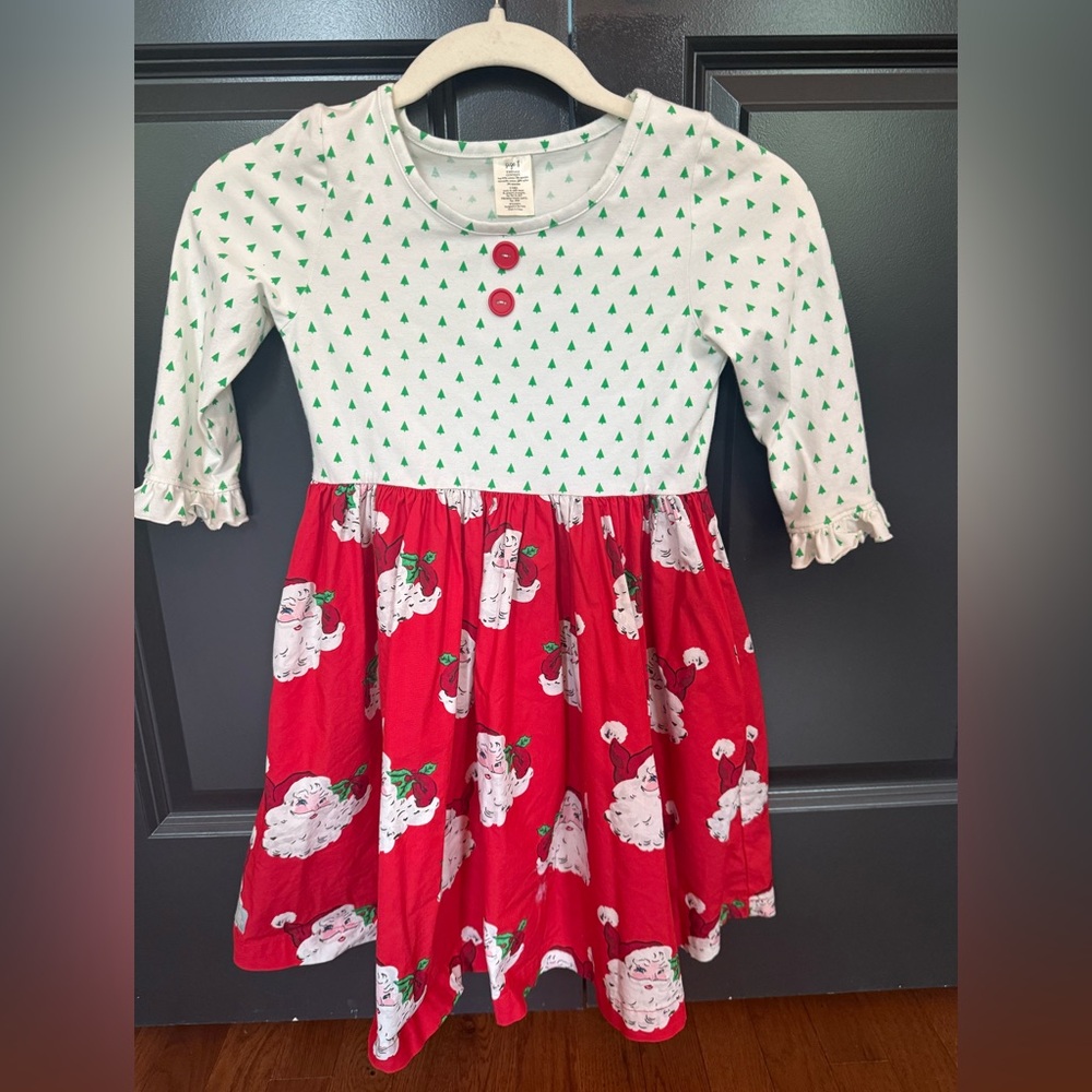 Eleanor Rose Christmas dress Santa face with Christmas tree dot size 8